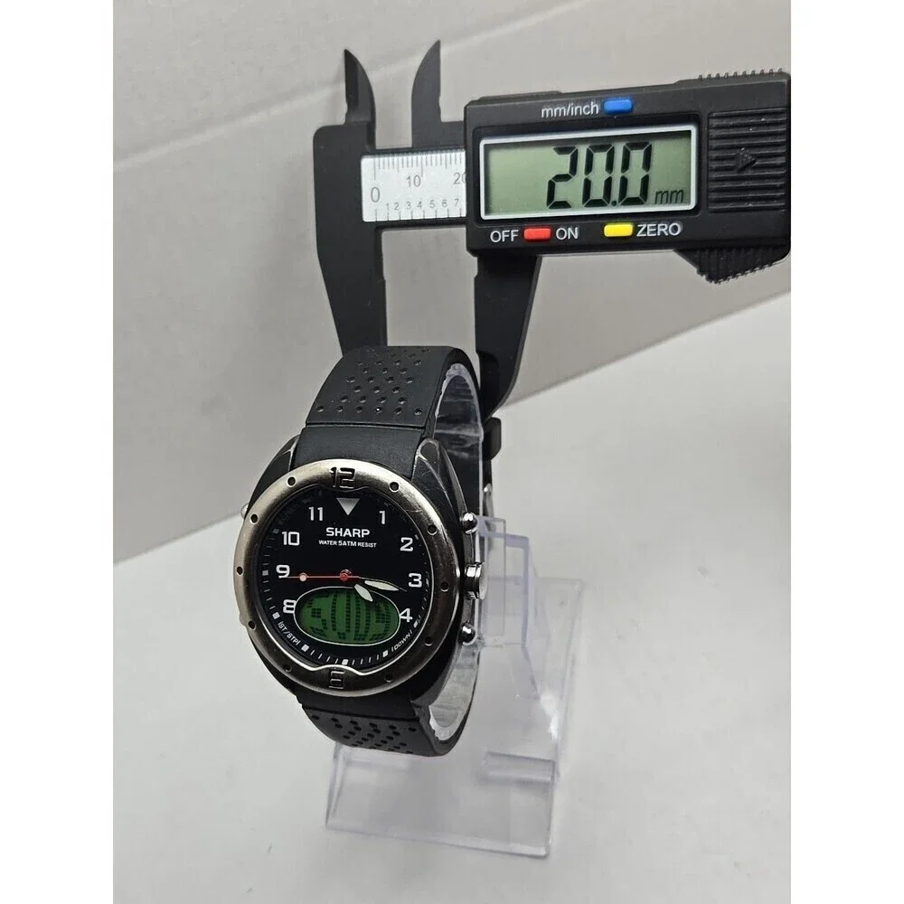 Sharp Analog Digital Quartz Sport Watch 5 ATM Black Rubber Band New Battery Mens
